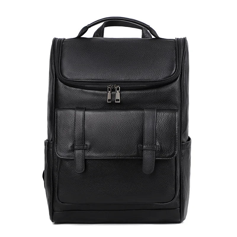 2024 New Business Men Backpack First Layer Cowhide Men\'s Bag Genuine Leather Schoolbag Large 15.6 Inch Laptop Travel Backpack