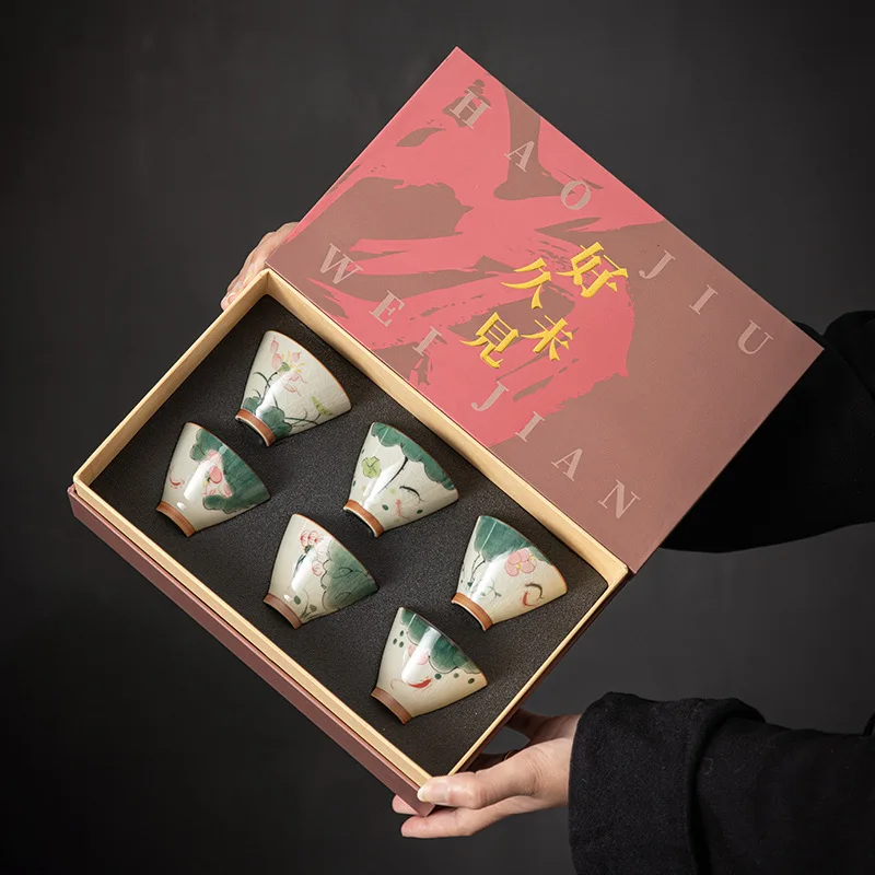 

Hand-painted Ge kiln build a master cup lotus teacups kung fu tea set business gift teaware sets