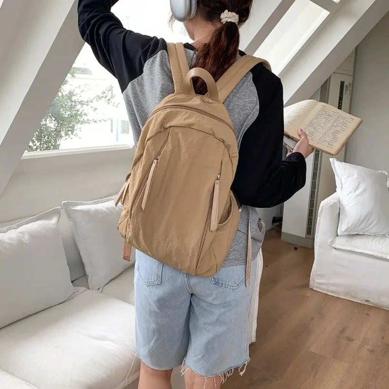 Ransel mode baru ransel gaya Korea tas buku siswa warna Solid ransel ritsleting lucu sekolah kasual tren semua cocok