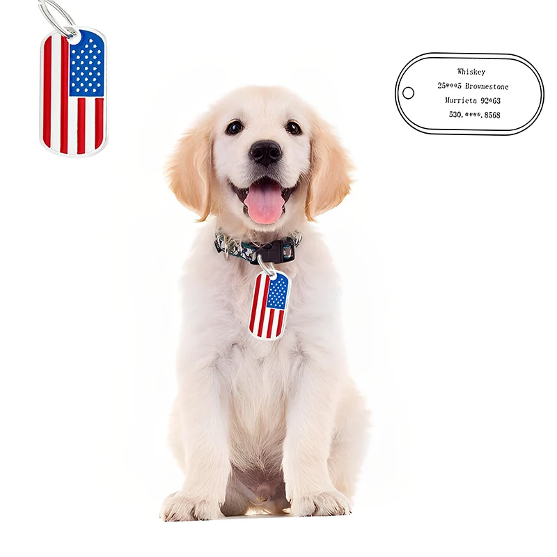 Private Customization Name US Flag Dog Tags Anti Loss Identification Tags Dog Accessories for Small Dogs Cat Collar Pet Supplies