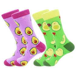 2 pairs of Harajuku style trendy avocado sports mid-calf socks for men and women