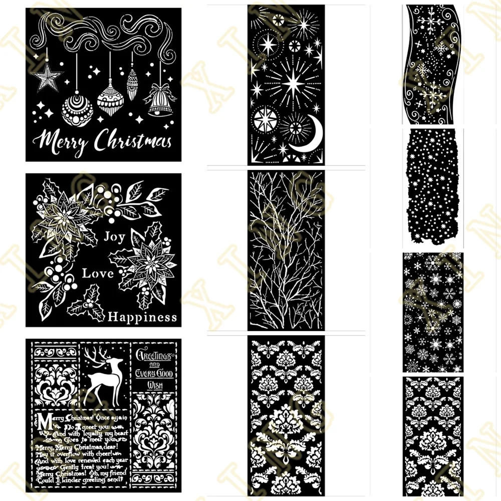 

Merry Christmas Bells Snowflakes DIY Layering Stencils Painting Scrapbook Coloring Embossing Album Decorative Template 2023 New