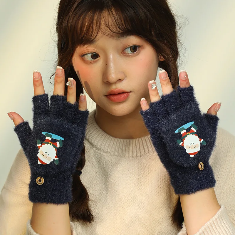 플러시 핑거리스 장갑 여성 겨울 벙어리 장갑 부드럽고 따뜻한 학생 여성 플립 장갑 야외 쓰기 장갑 두꺼운 추위 보호