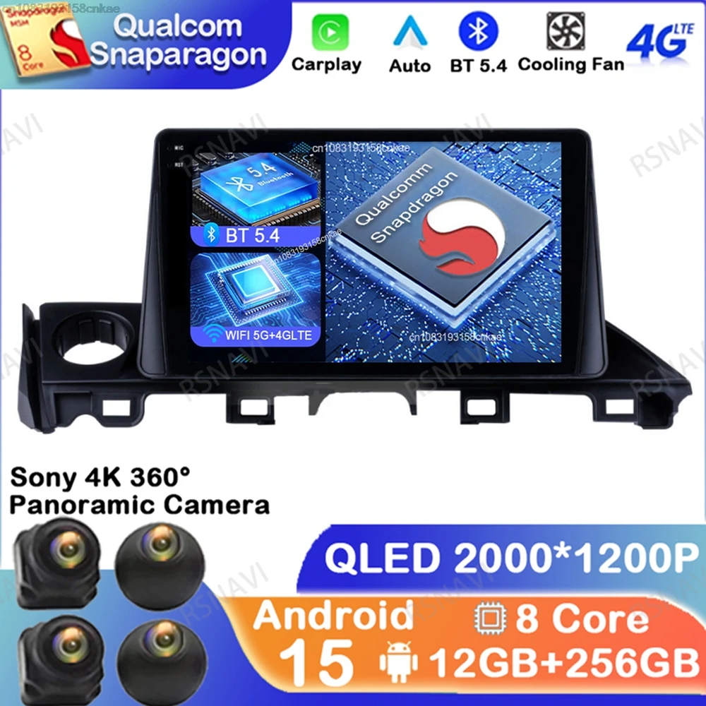 Android 15 para Mazda 6 Atenza 3 2016 2017 2018 unidad principal 5G WIFI 4G LTE Qualcomm DSP Viedo Player QLED estéreo DVD navegación GPS