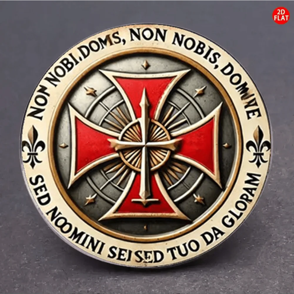 Flat Stainless Steel Glass Brooch Knights Templar Red Cross Medieval Crusader Sword Religious Lapel Pin