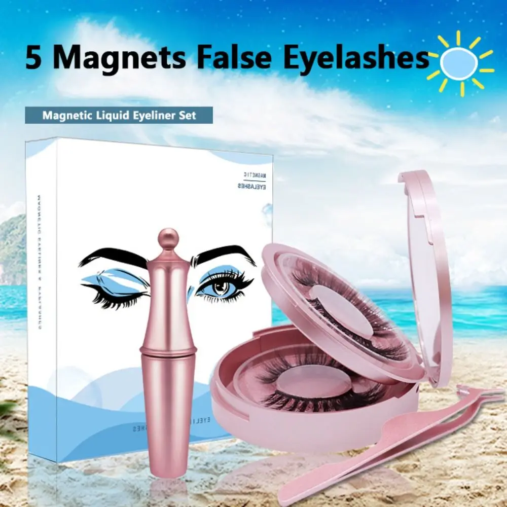 Vollstreifen-Wimpern, 5 Magnete, Wimpern, Manga-Wimpern, 3D-falsche Wimpern, Wimpern, Pinzette, magnetische Wimpern, Set, Wimpernverlängerung