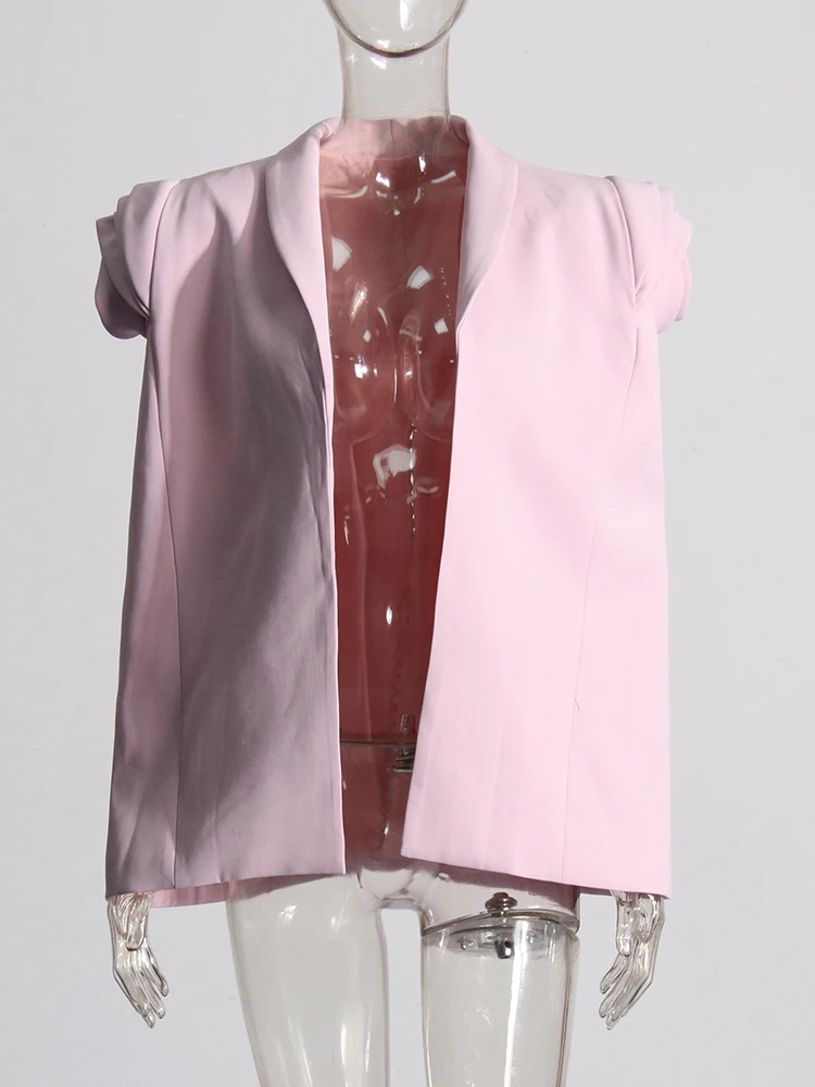 سترة مزاجية للنساء ، ياقة مسننة ، أكمام قصيرة ، مزينة بخليط ، سترة فضفاضة أنيقة ، طراز نسائي ، جديد ، صيحات الموضة