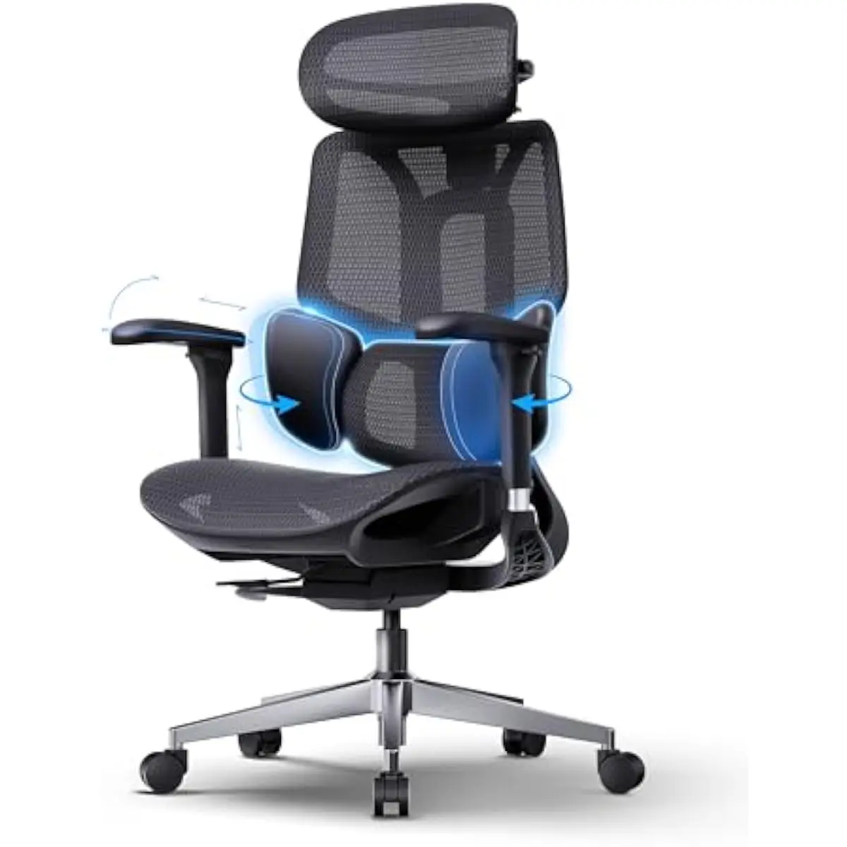 Ergonomic Mesh Office Chair with 3-Zone Adaptive Lumbar Support, Auto-Weight Recline Mechanism, 4D Adjustable Headrest & Armrest