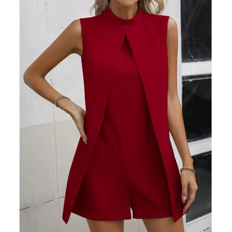 New Summer For Women Solid Color Jumpsuit Shorts Fashion Medium Split Fork Elegant Female Party Jumpsuit Shorts 2024 Y2K