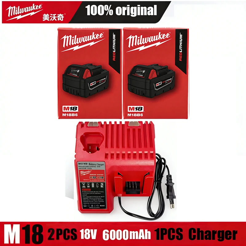 

18V 6.0Ah M18 Lithium Battery For Milwaukee M18 Series Tools 48-11-1860 48-11-1850 48-11-1840 + M18B6 Charger