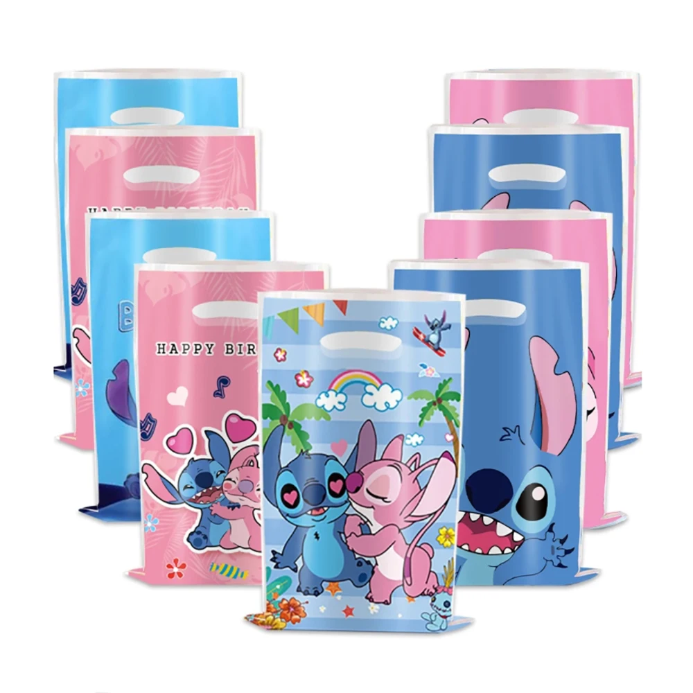 Stitch Cartoon Angel Theme 10pcs/lot Happy Birthday Party Girls Kids Boys Favors Gifts Surprise Candy Bags Decorations Loot Bags