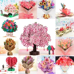 3D Pop Up Flower Greeting Cards Wedding Card Anniversary Thanksgiving Valentines Day Birthday Gift Thank You Card Handmade Cards