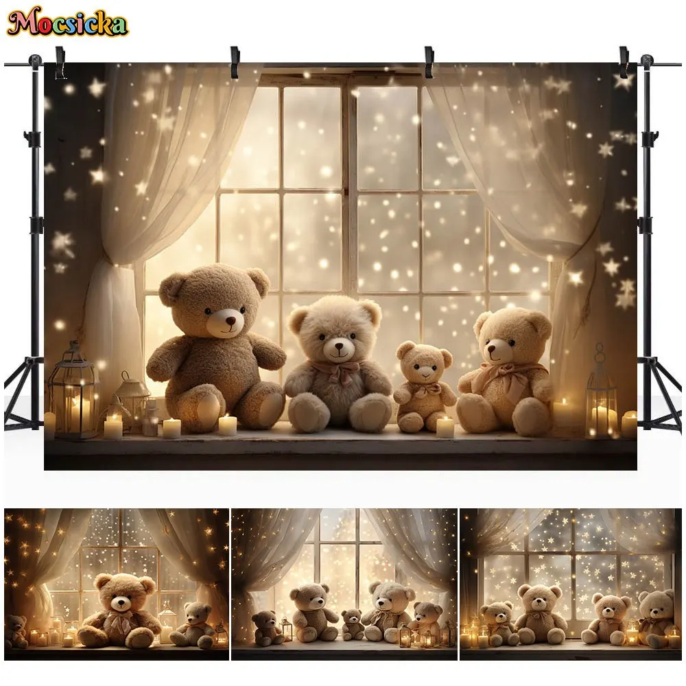 

Mocsicka Newborn Photography Background Bear Window Star Candle Family Portrait Photo Backdrops Baby Kids Photocall Props Studio