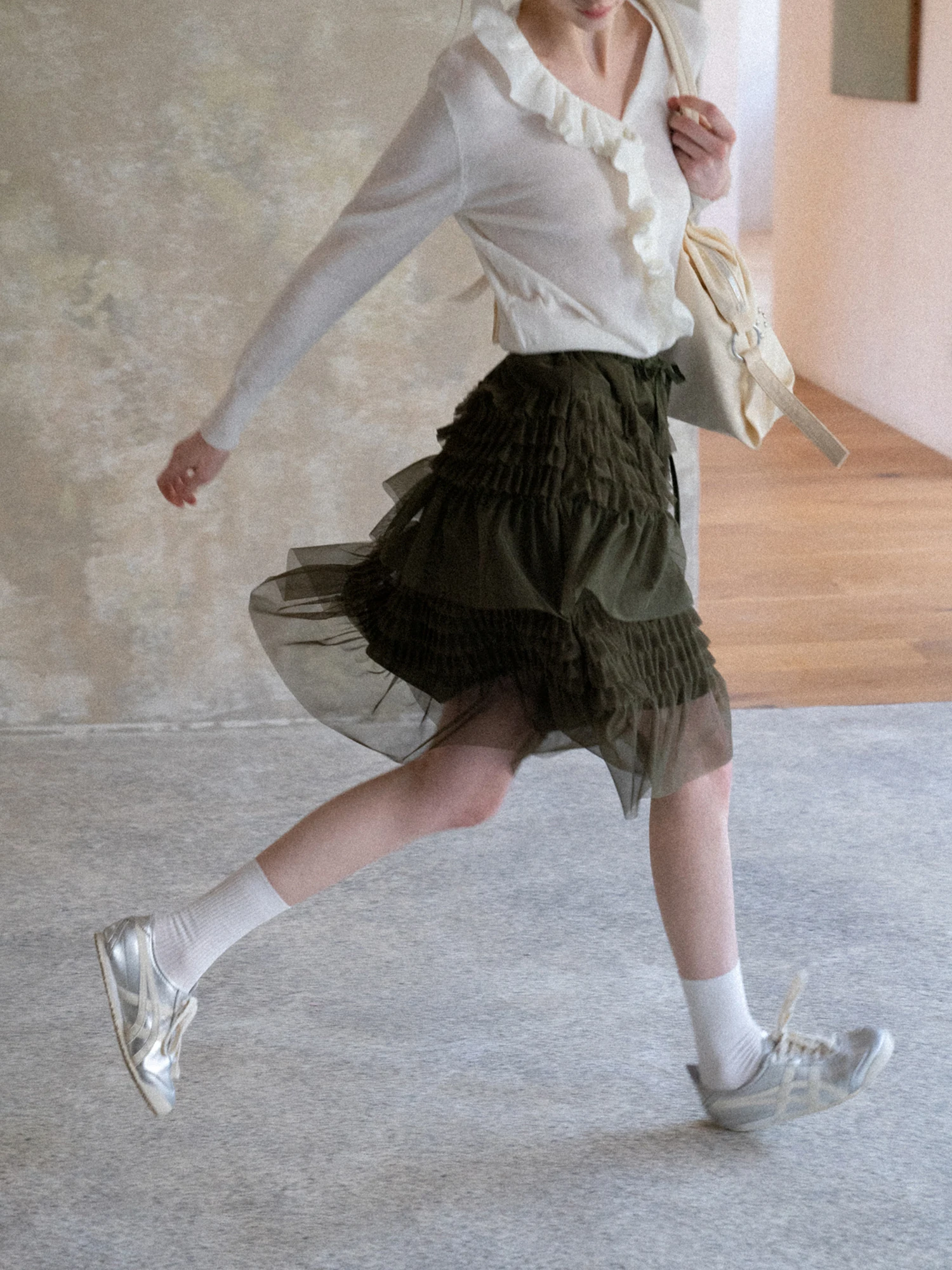 

Ele Slimming Multi-Layer Tulle Skirt with Dstring Elastic Waist French Sle A-Line Cake Skirt for Women Daily Wear