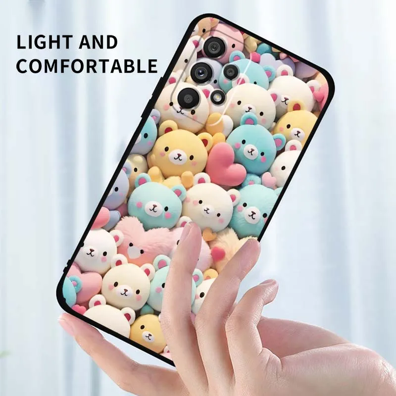 Cartoon Animals Cute Phone Case For Samsung A73 A72 A71 A55 A54 A53 A52 A51 A13 A22 A16 A15 A12 A14 A26 A07 5G Black view 4