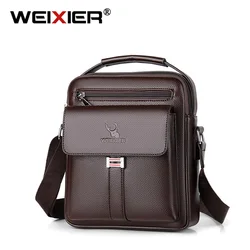 WEIXIER Men Caviar Crossbody Shoulder Bags Waterproof Vintage Brand Handbags Pu Leather Man Messenger Lychee Pattern Tote Bag