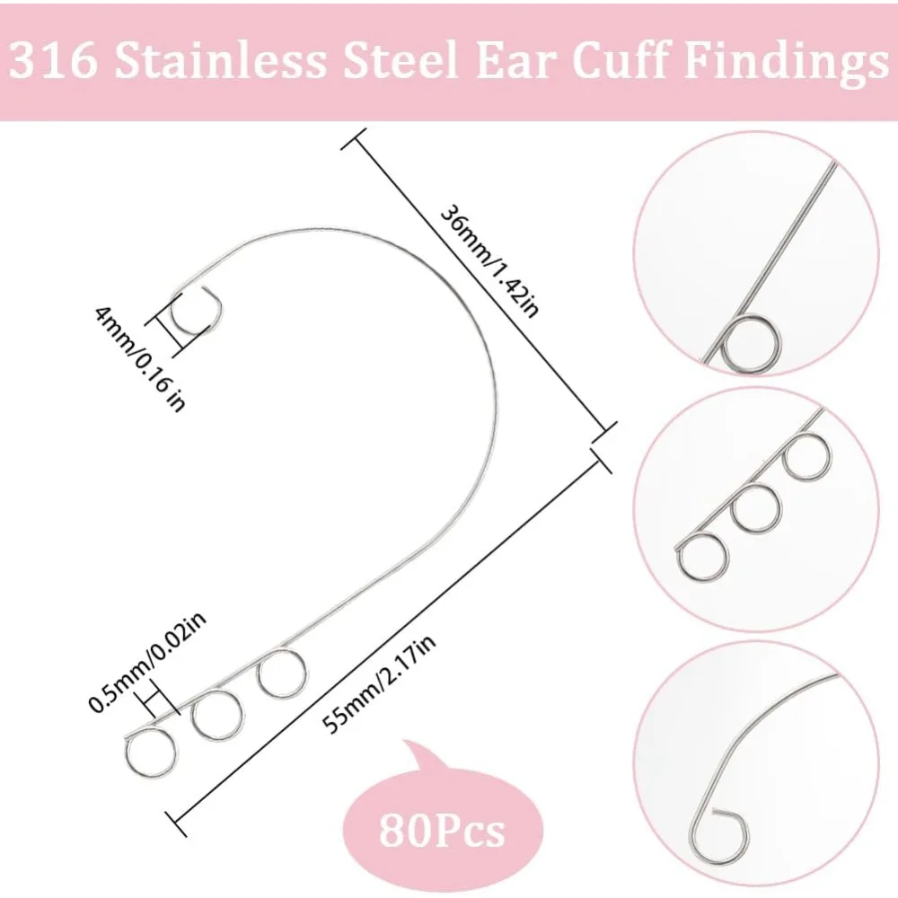 1 Box 80Pcs Ear Cuff Findings Wrap Finding Painless Non Piercing Wraps Clip on Cuffs Earring Components making kit