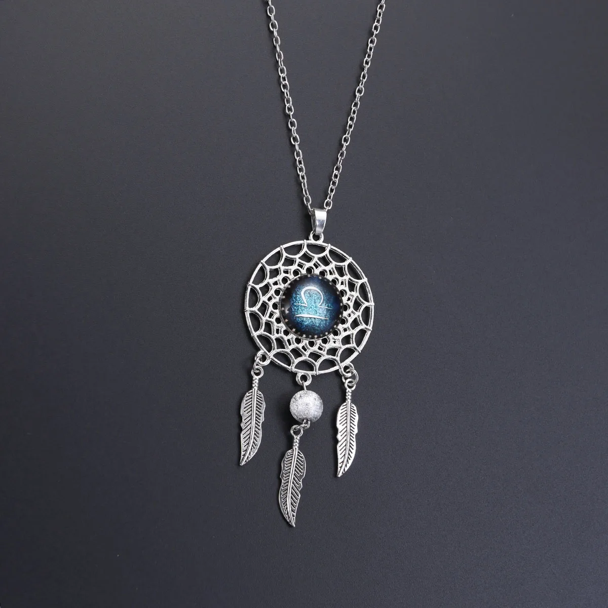 

Dream Catcher Necklace Women Retro Bohemia Zodiac Sign Pendant Dangling Tassel Bead Charm Chain Jewelry - Libra