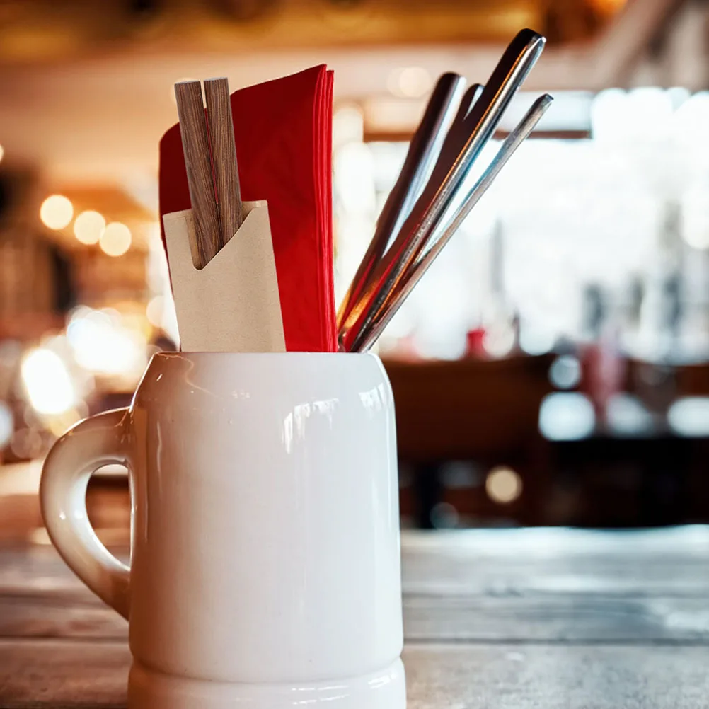 

300pcs Waterproof Chopstick Sleeves Kraft Paper 31x150mm Disposable Bags for Restaurant Travel BBQ Hygiene Food Storage