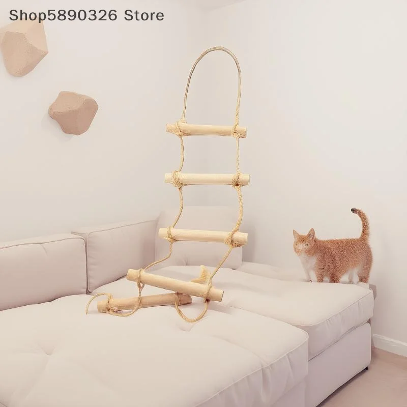 Escalera colgante de cuerda de cáñamo de madera en miniatura para casas de muñecas, modelo de escena de jardinería, accesorios para casa de muñecas, 1 Uds.