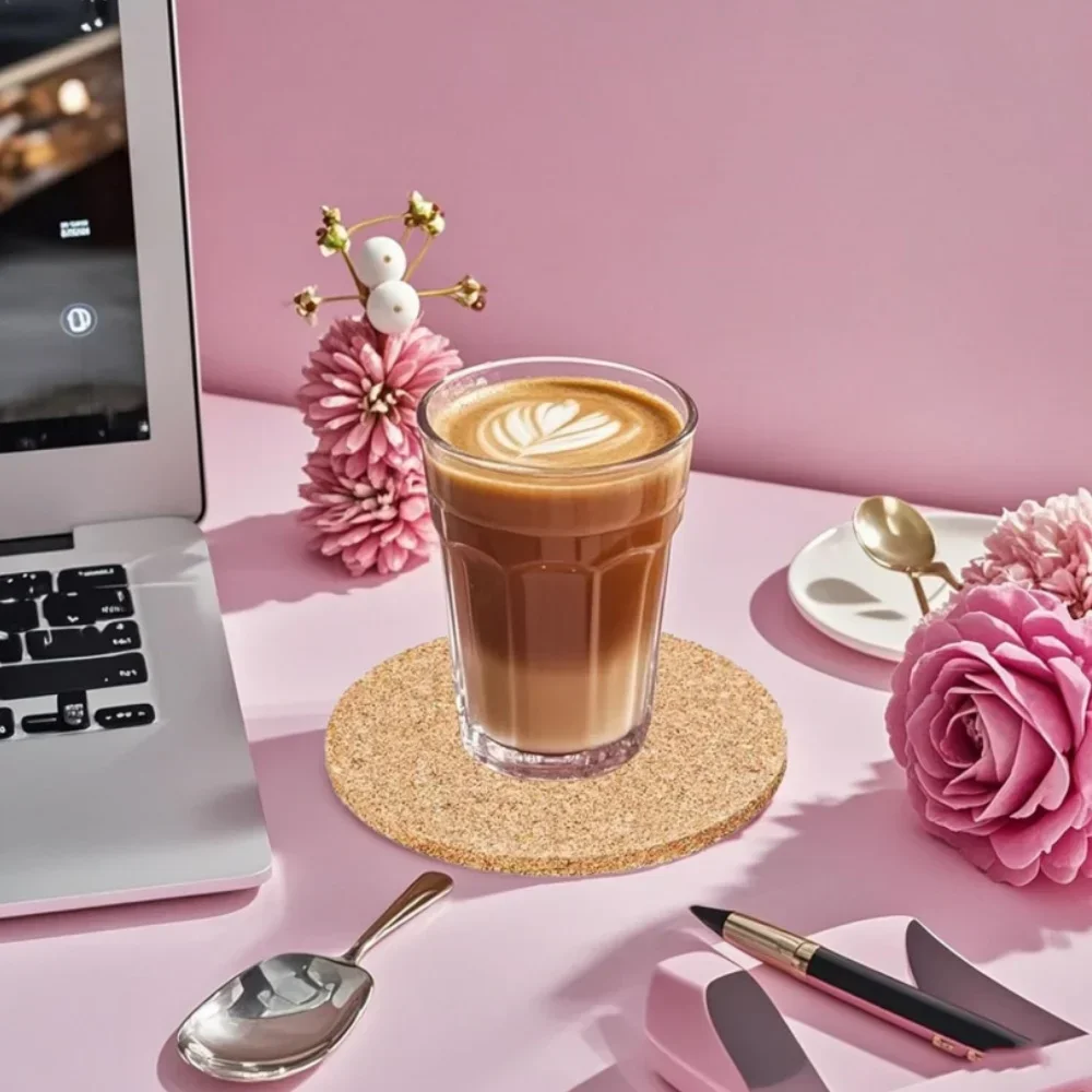 2/4/6 قطعة قواعد أكواب من الفلين المستديرة، قواعد أكواب خشبية سميكة للمشروبات، قواعد أكواب بار مقاومة للحرارة للمطبخ والمطعم والمنزل والمقهى #5