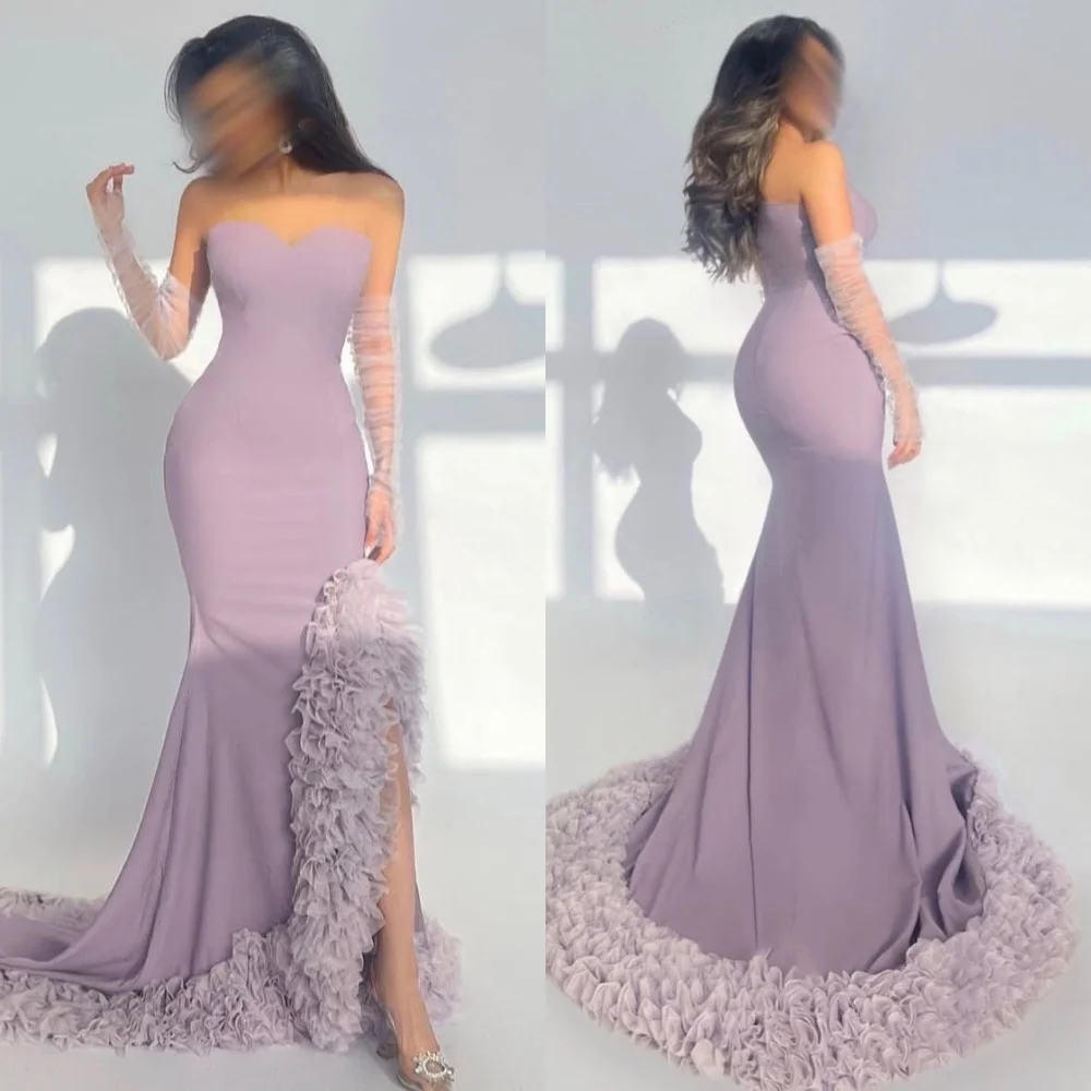 Customized Formal Matching Jersey Pleat Ruched Mermaid Strapless Long Dresses Bespoke Occasion Dresses Modern Style Casual