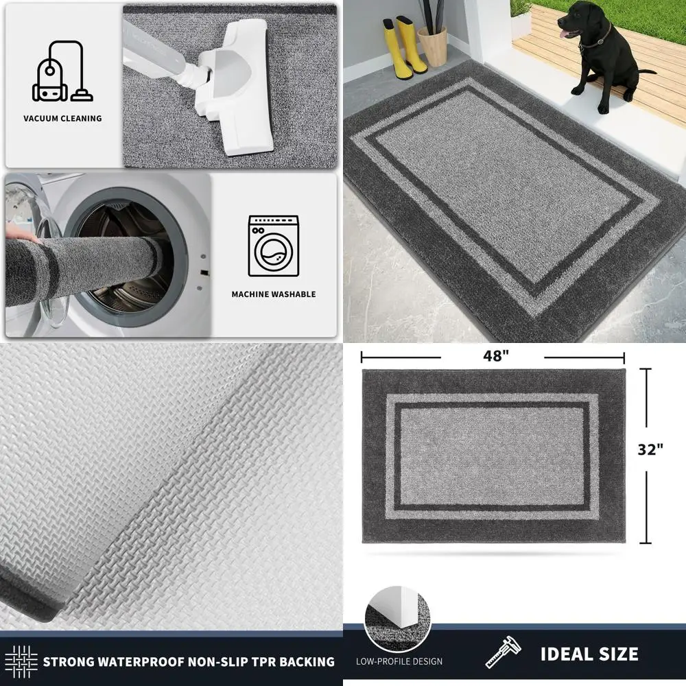 

Large 32x48 Anti-Slip Washable Door Mat, Light & Dark Grey, High Absorbency for Shoes and Paws