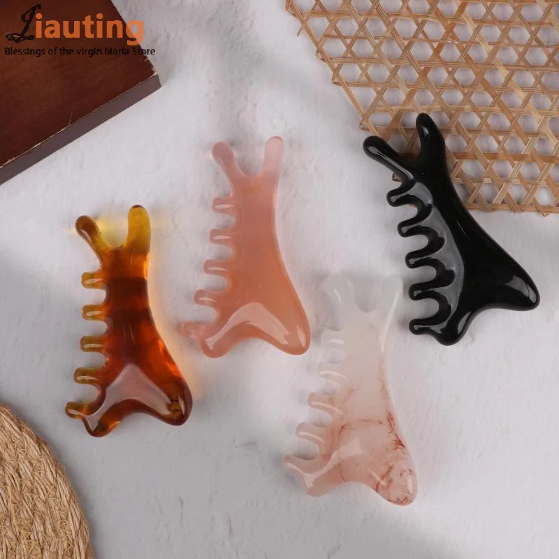 مشط تدليك الجسم ميريديان من الراتنج، مشط بخمسة أسنان واسعة، علاج الوخز بالإبر، الدورة الدموية، مشط شعر ناعم مضاد للكهرباء الساكنة #5