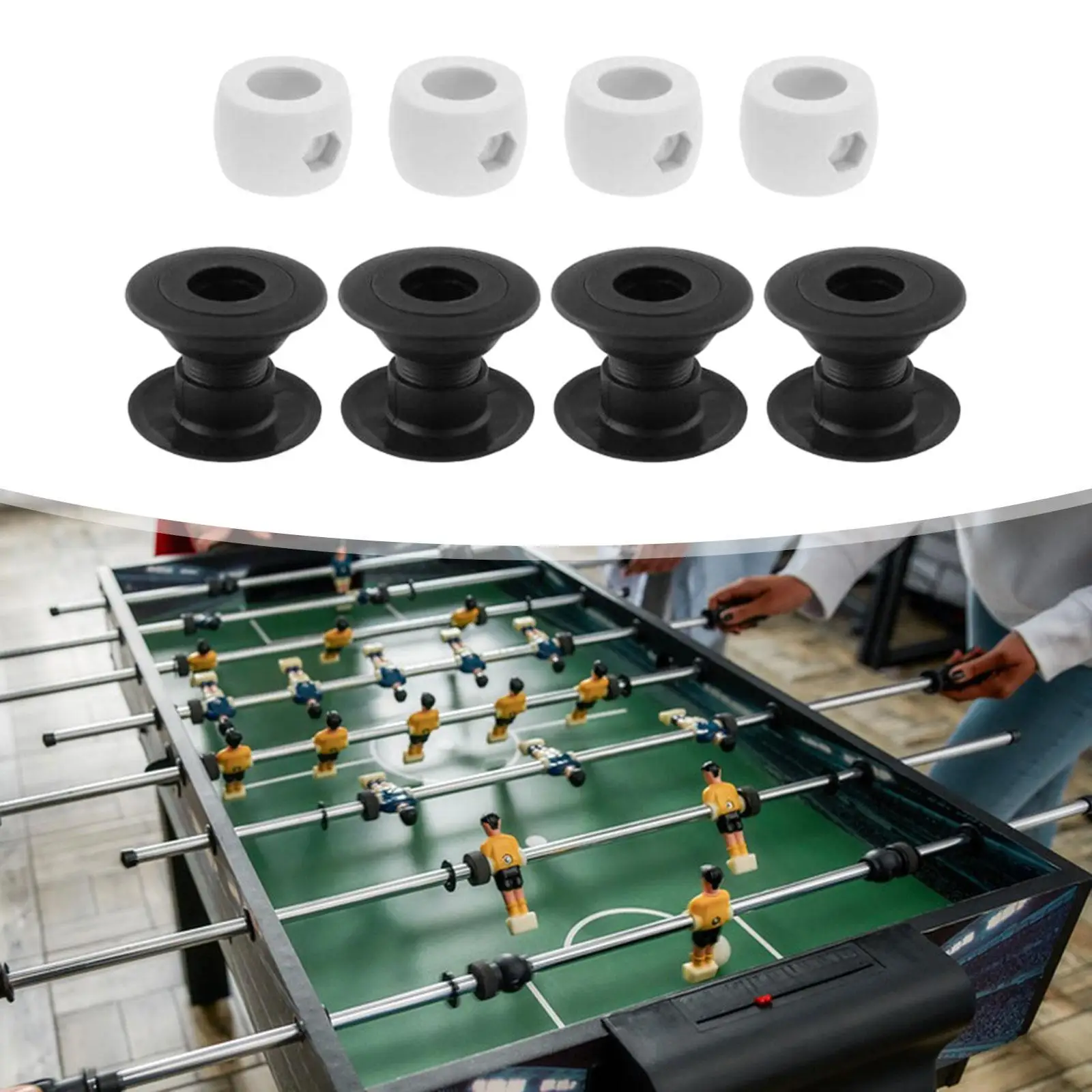 

4Pcs Foosball Table Bushings with Goalie Stop Rings, Threaded Structure Bearing Rods, Replace Parts, Black