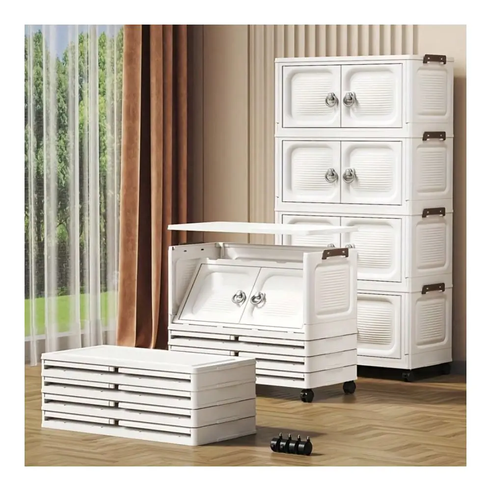 

Storage Bins With Lids And Wheels Collapsible Stackable Plastic Containers, Closet Organizer With Magnetic Doors. Versatile For