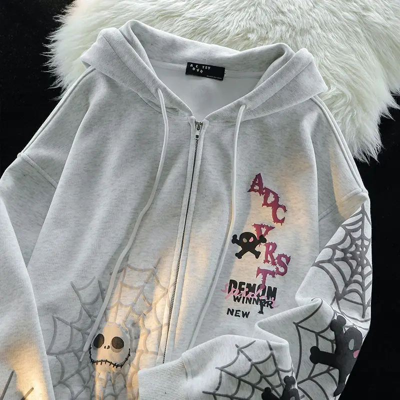 

Spider-print Cardigan Hooded Sweatshirt Men's Loose Versatile Casual Long-sleeved Jacket