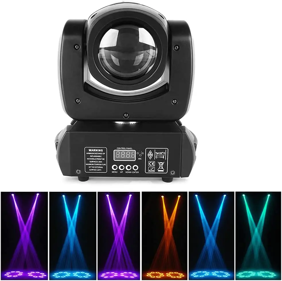 Haz de luz LED de cabeza móvil, dispositivo DMX de 100W, 7 colores, 8 Gobos, efecto prisma giratorio, sonido, llega para DJ, fiesta, Club, evento