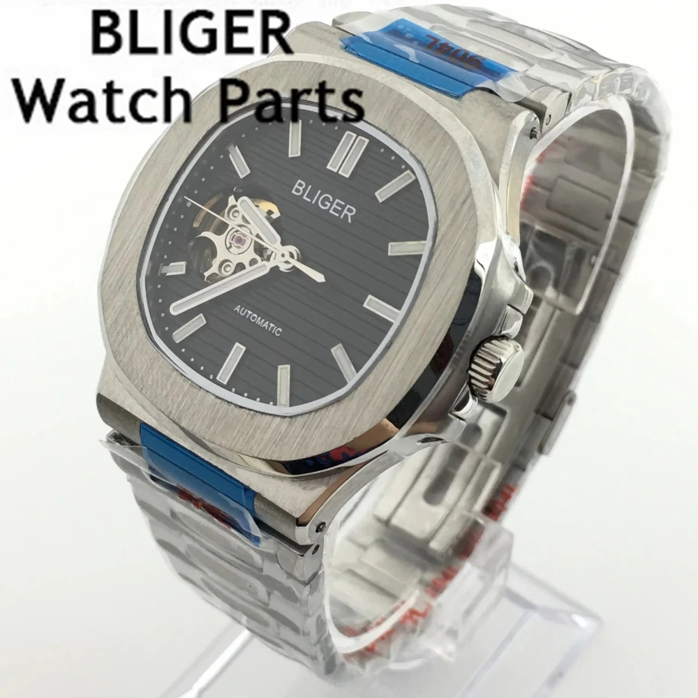 Bliger-メンズ透かし彫り自動巻き時計,機械式時計,グリーンダイヤル,発光サファイアガラス,スチール,防水,nh38,40mm