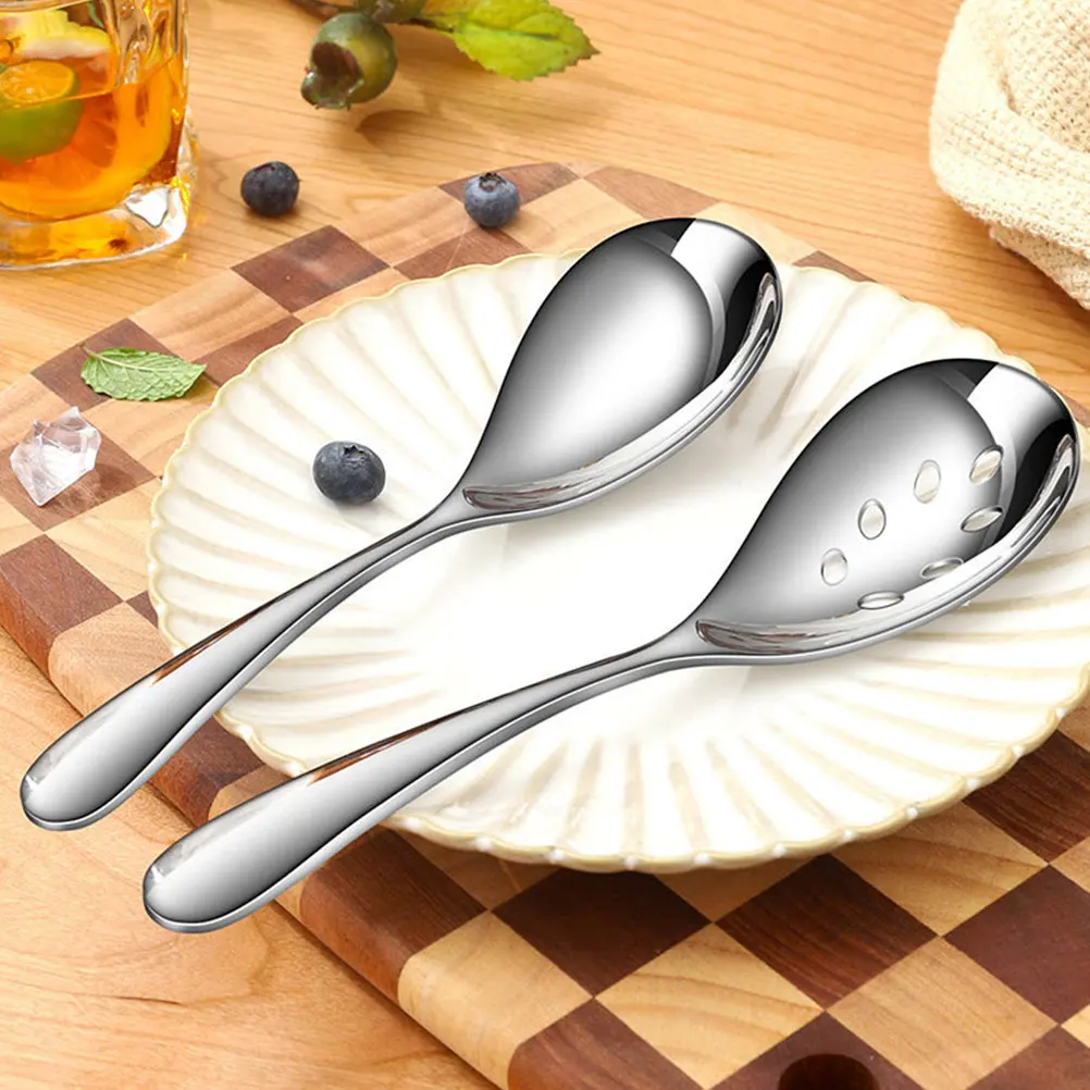 

2Pcs Stainless Steel Slotted Spoon Set Large Capacity Household Serving Utensils Kitchen Accessory ReusableSpoons