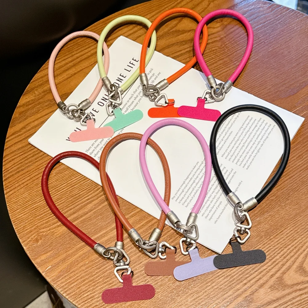 Candy Color Leather Hand Wrist Strap for Mobile Cell Phone Short Lanyard Colorful Anti-Lost Accessories Universal Rope