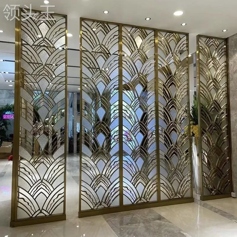 Custom stainless steel crystal pendant screen art glass entry porch partition living room lattice hotel sales office background