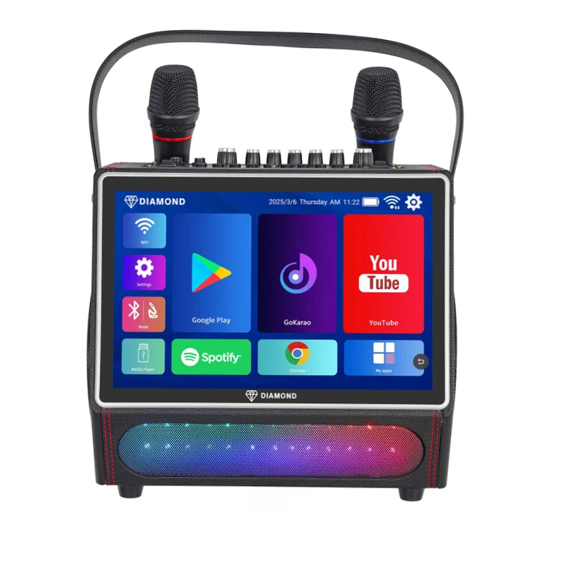 

Diamond Stock Dual 5.25 Woofer 2-Way Wood 40W High Power Android System All-In-One KTV Karaoke Machine Speaker With Touch Screen