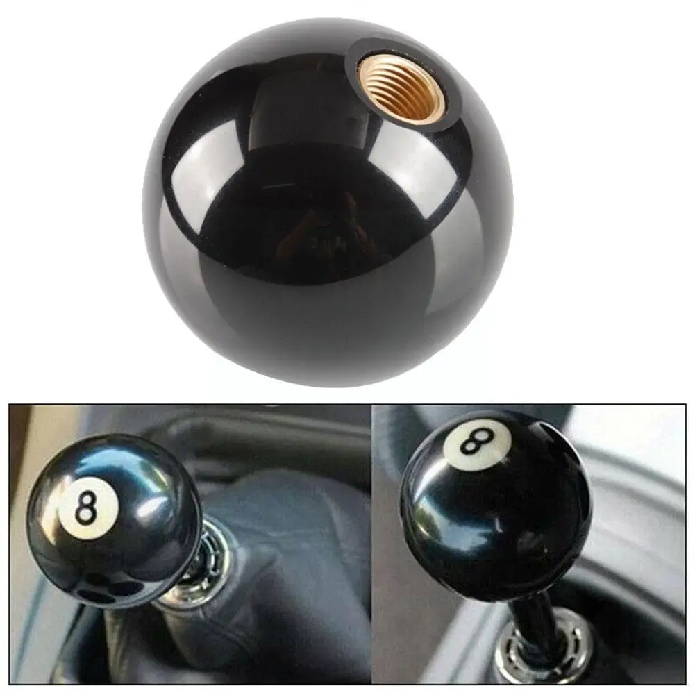 8 Eight Pool Billiard Ball Gear Shift Knob w/ Adapter Quality Shifter Universal Acrylic Head High Vehicle Lever Black AT/MT T8U3