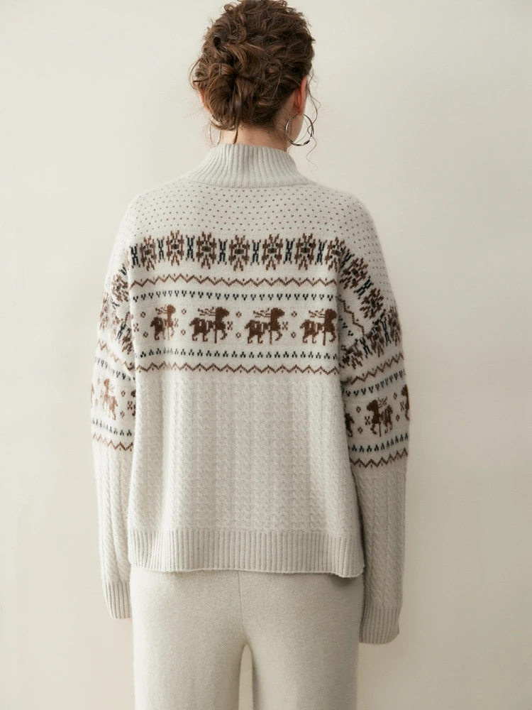 Suéter de punto de Cachemira 100% grueso de Jacquard para mujer, cárdigan con cuello simulado, ropa cómoda y cálida para otoño e invierno, Tops