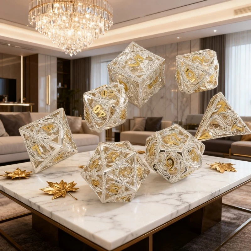 

7pcs Hollow Dragon Design Metal Dice Set Polyhedral Dice for DND RPG Board Game Leisure Time Entertainment Tool