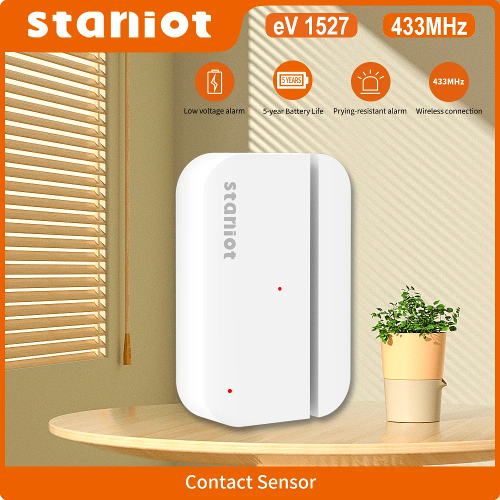 Staniot 5-Year Battery Life Contact Sensor Door and Window Open/Closed Detectors 433Mhz Smart Home Wireless Magnetic Sensor