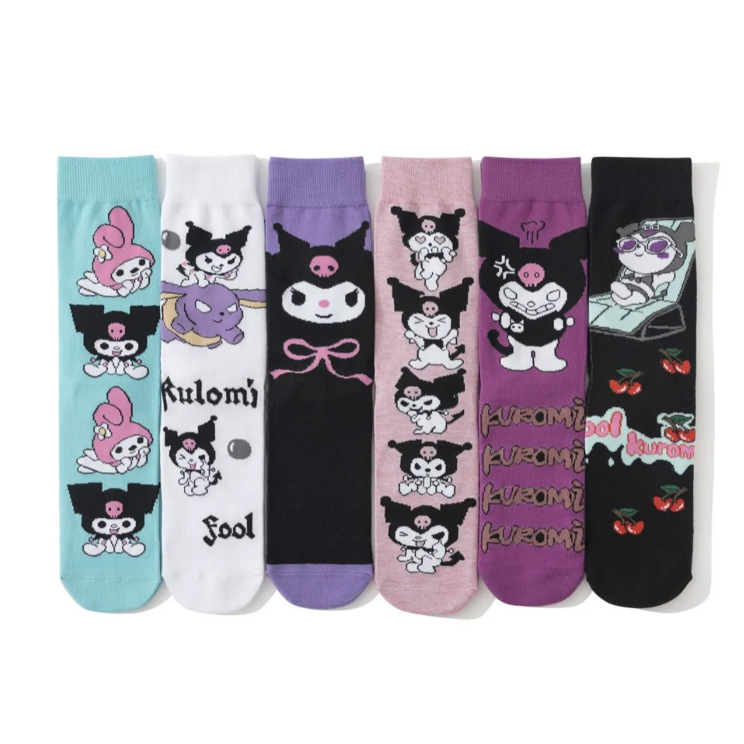 Sanrio Kuromi Socks for Girls Anime Hello Kitty Print Fashion Kawaii High Quality Cotton Pop Cute Women Christmas Stockings