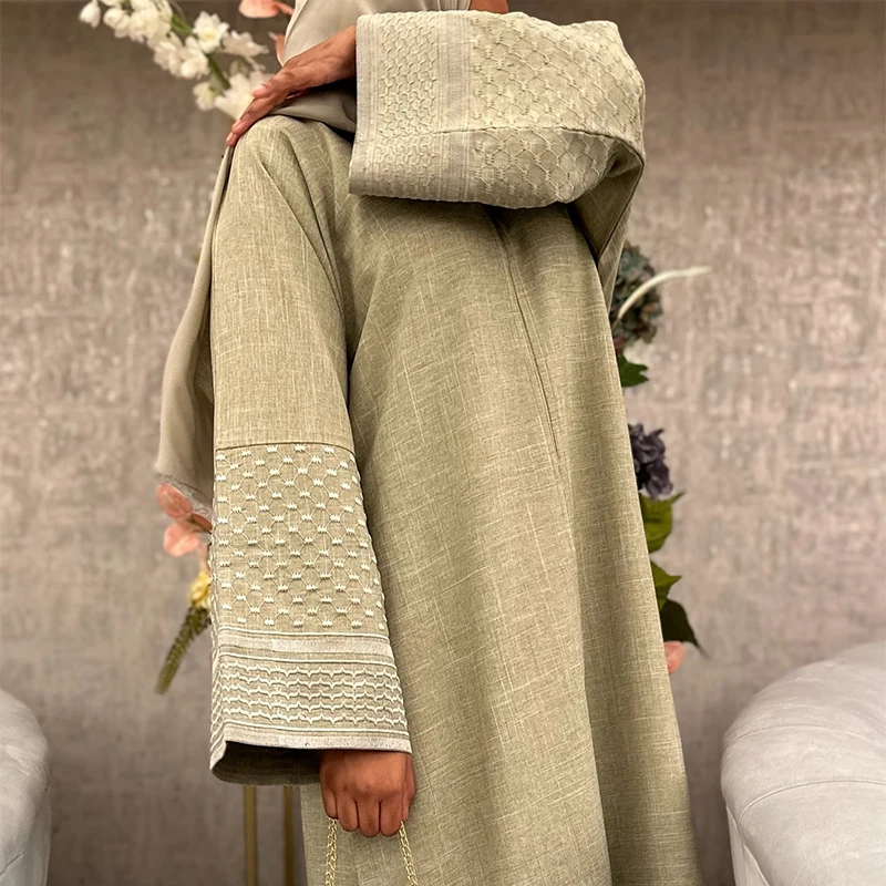 

Middle Eastern Women's O-neck Spring Coat Simple Solid Loose Swing Robe Cardigan Lady Elegant Long Sleeve Party Muslim Clothing