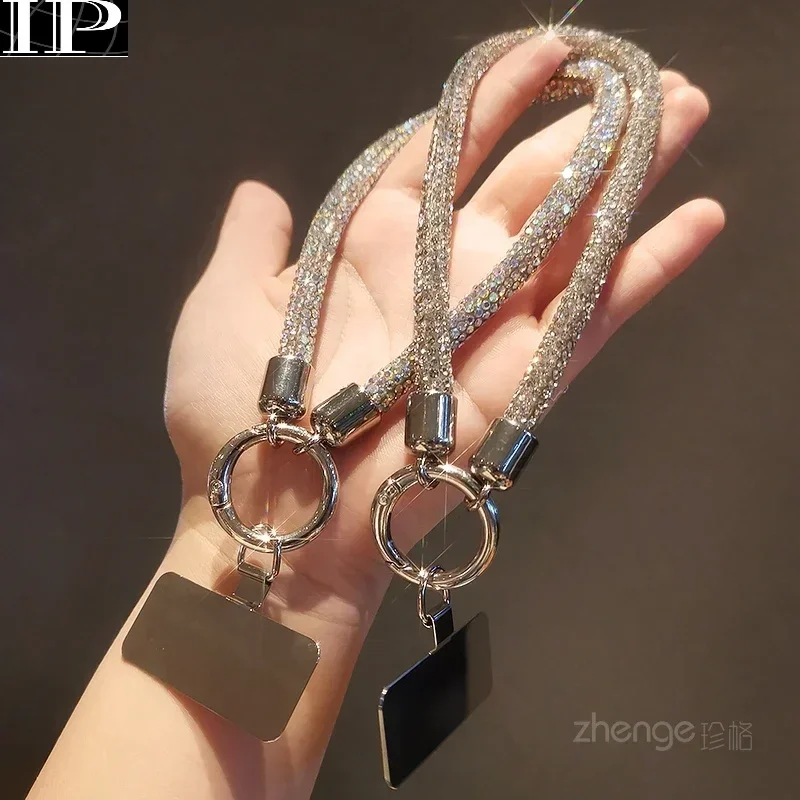 2Pcs Short Full Diamond Phone Lanyard Short Wrist Phone Case Universal Lanyard Anyard Metal Clip Lanyard Women's Small Fragrant