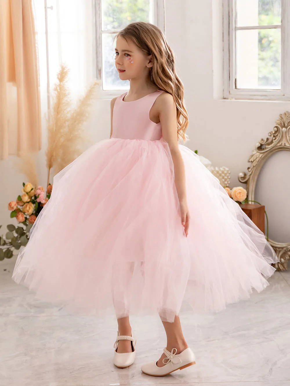 Flower Girls Princess Dresses for Wedding Backless Tutu Kids Birthday Party Gown Sleeveless Children Graduation Costume 2-10 12Y