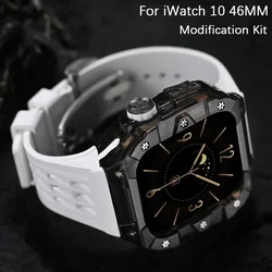 Transparent Case+Strap For Apple Watch Series 10 Fluororubber Watch Band Modification Kit For iWatch S10 46MM Butterfly Buckle