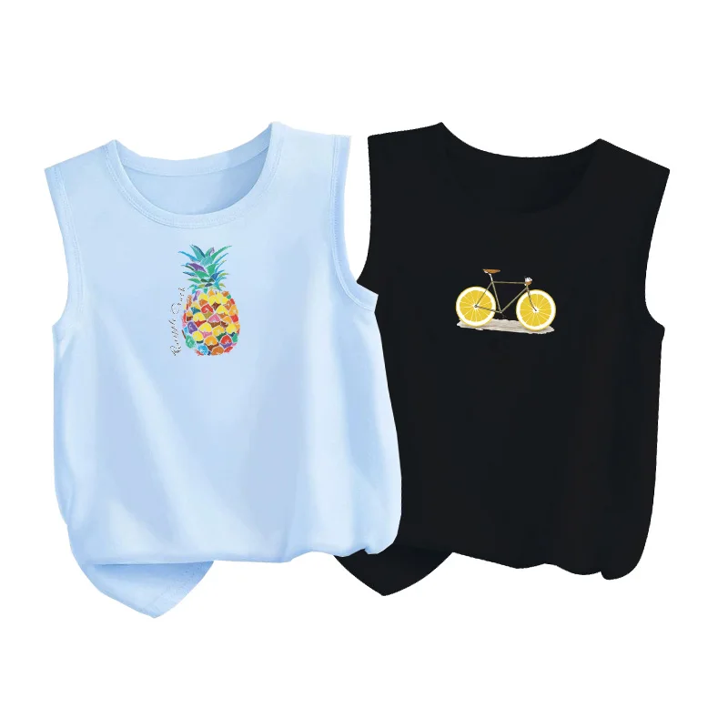 2026 Sommer Atmungsaktive Weste für Kinder Zitronen-Fahrrad-Design Tanktops Dünne Baumwoll-T-Shirts Jungen Mädchen Ärmellos