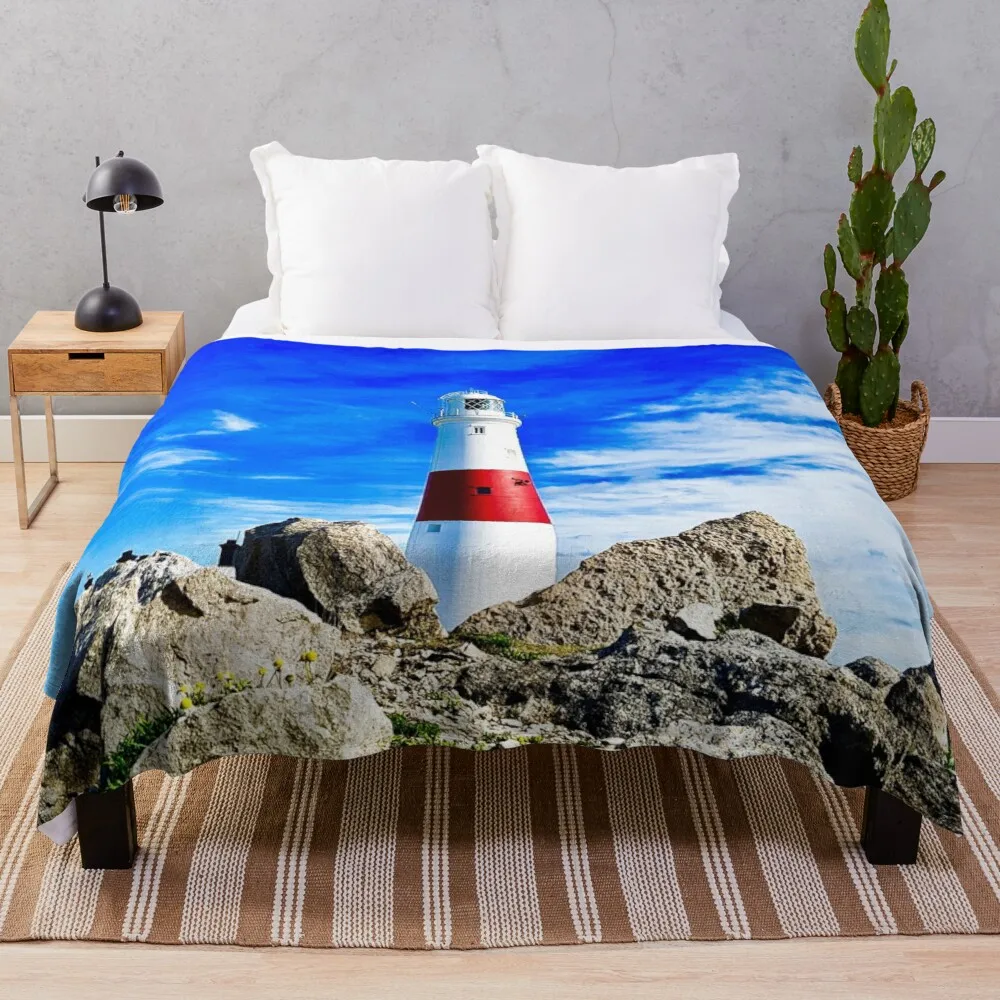 

Portland Bill Lighthouse - Landscape Photography Throw Blanket fleece bkanket dorm room essentials