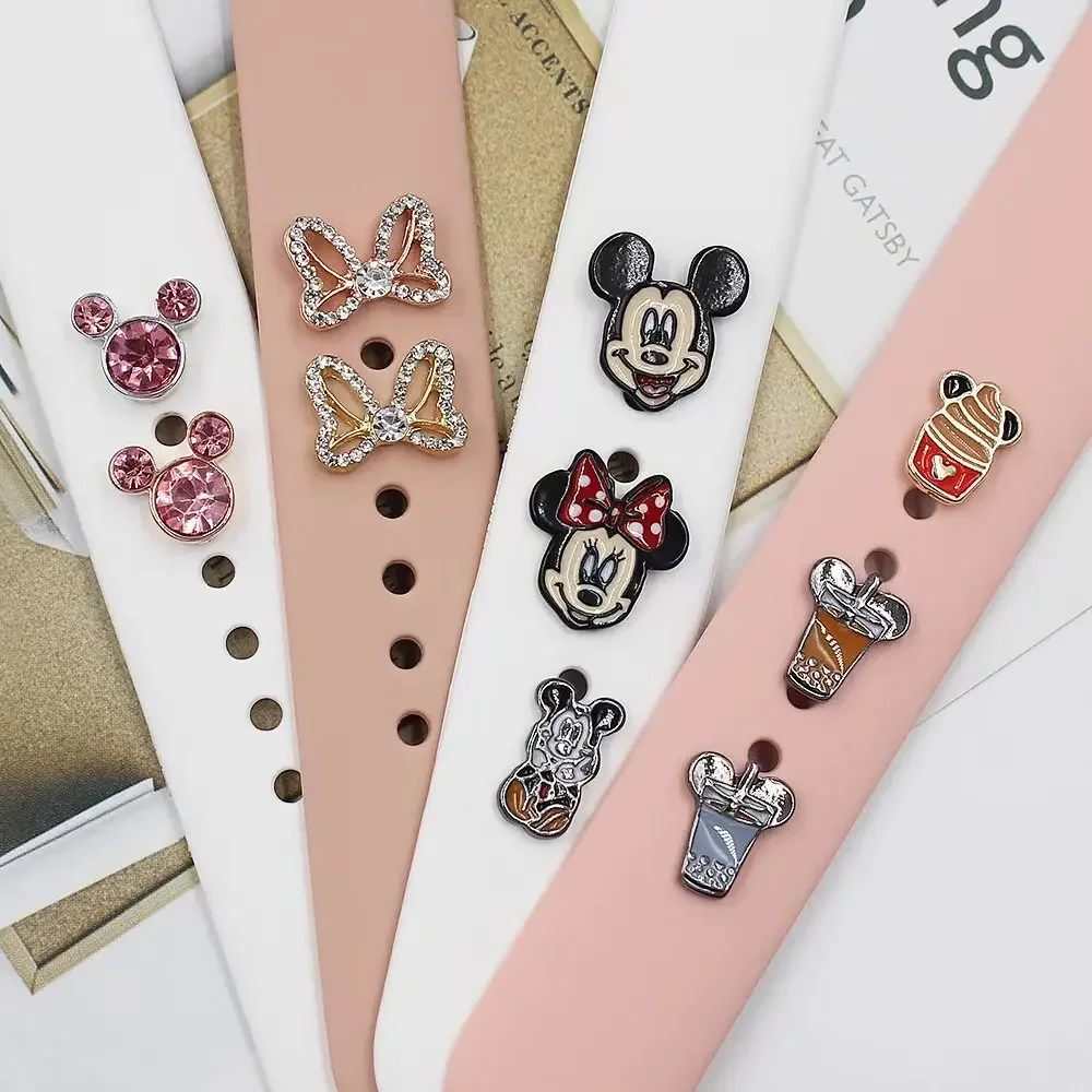 Disney Mickey Watch Band Charms for Iwatch Silicone Bracelet Decoration Mickey Minnie Cartoon Accessories for Apple Watch Band