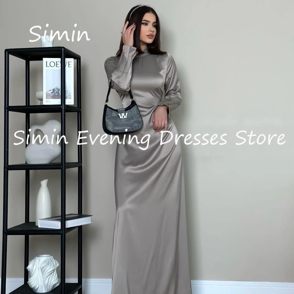 

Simin Satin Mermaid O-neck Ruffle Formal Luxury Prom Gown Ankle-length Evening Elegant Pretty Party dresses for women 2023